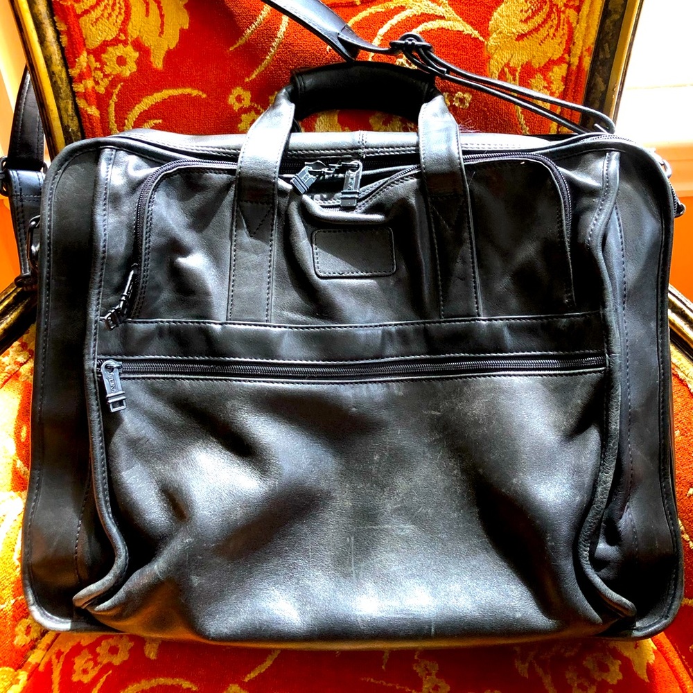 TUMI Leather Organizer Brief with Laptop Pocket